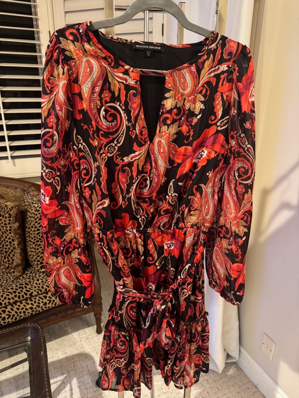 Boston Proper Black and Red Paisley Mini Dress